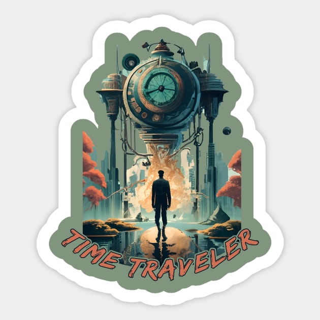 "Time traveler"  time machine Sticker by MusicianCatsClub